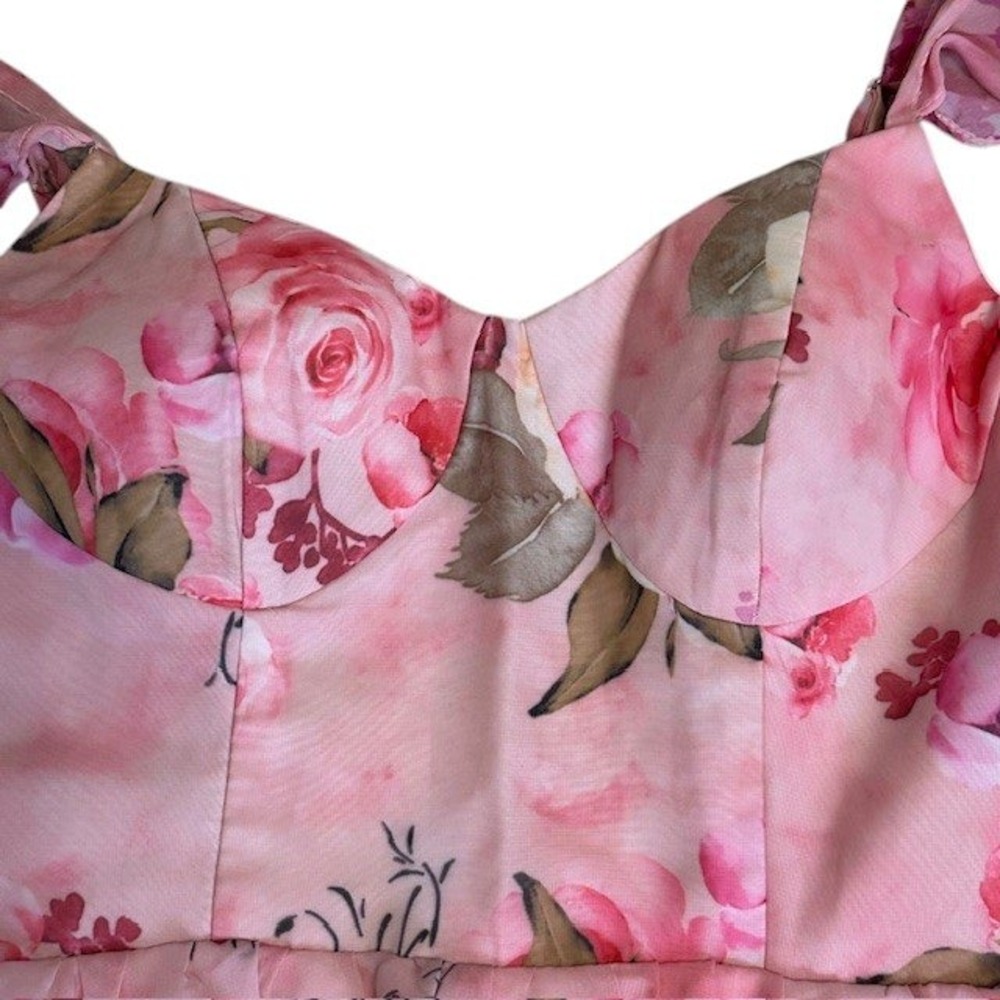 Floral Pink Maxi Dress Ruffle Tiered Corset Back Party Wedding Homecoming Prom‎ - Picture 8 of 16